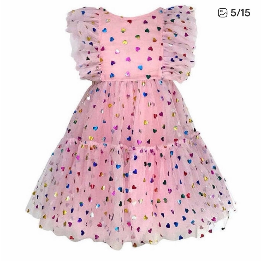 Foil Rainbow Hearts Tulle Dress
